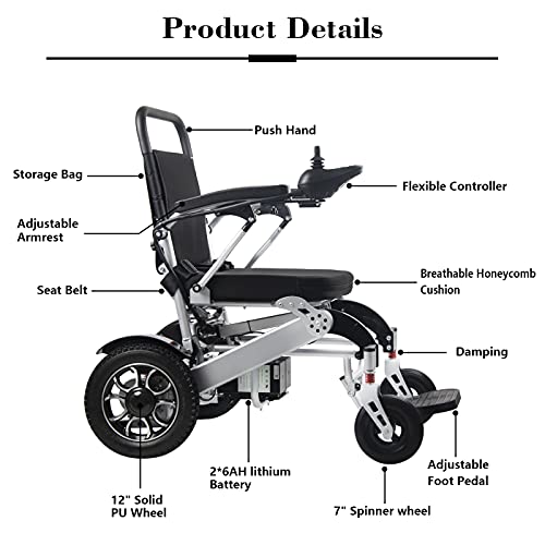 Silla de ruedas eléctrica Plegable Ligera Deluxe Plegable Potencia de movilidad compacta Silla de ruedas Peso