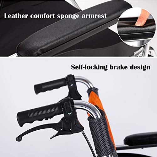 Silla de Ruedas Manual médico del Transporte Plegable w/Hand Brakes reposapiés Ajustable Freno Opresión Velocidad 23" Large Ruedas de Caucho de 8 Pulgadas Ruedas 20" Asiento Trasero de Cuero Sillas