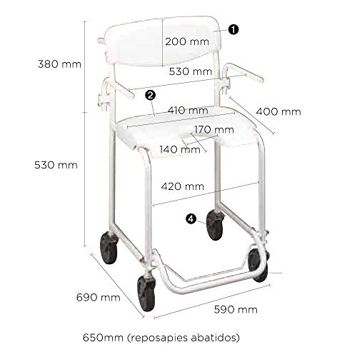 Silla de ruedas para baño | Ducha con reposabrazos | Reposapiés plegable | Invacare