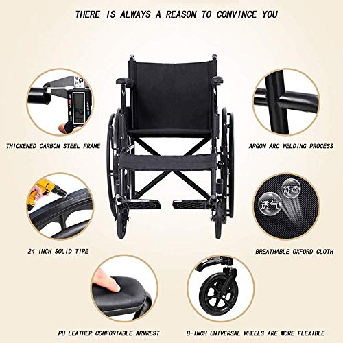 Silla de ruedas para personas mayores Discapacitados Manual Silla de ruedas ligera plegable Espesor avanzado Estructura de acero al carbono Usuarios adultos discapacitados Comodidad de viaje Transpira