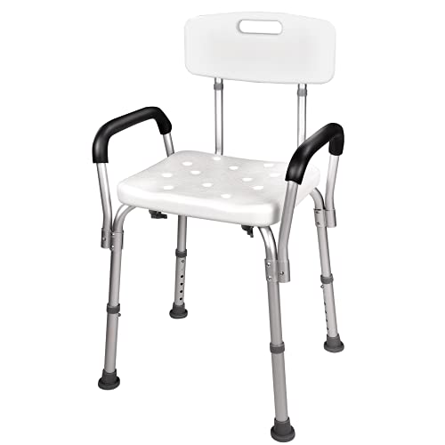 Silla Ducha Mayores, Silla de Ducha Altura Regulable con Respaldoy Apoyabrazos aguanta hasta 125 Kg, Asiento para Ducha Regulable en Altura, Silla Baño Ancianos Antideslizante WC