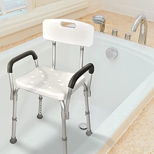 Silla Ducha Mayores, Silla de Ducha Altura Regulable con Respaldoy Apoyabrazos aguanta hasta 125 Kg, Asiento para Ducha Regulable en Altura, Silla Baño Ancianos Antideslizante WC