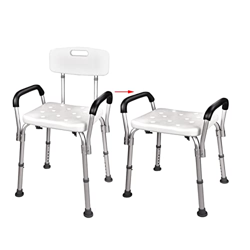 Silla Ducha Mayores, Silla de Ducha Altura Regulable con Respaldoy Apoyabrazos aguanta hasta 125 Kg, Asiento para Ducha Regulable en Altura, Silla Baño Ancianos Antideslizante WC