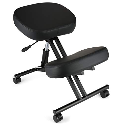 Silla Ergonómica para Rodillas, Silla Ergonomica De Rodillas, Sillas De Oficina con El Respaldo Ajustable, Multifuncional Taburete para La Rodilla, Negro (con Varilla hidráulica)