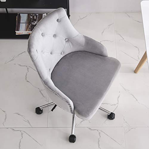 Silla Escritorio por Juvenil Infantil Ergnonmica Gris Terciopelo Silla Giratoria Oficina sin Brazos Silla Ordenador Comoda con Ruedas Altura Ajustable