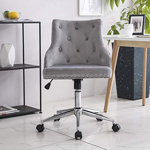 Silla Escritorio por Juvenil Infantil Ergnonmica Gris Terciopelo Silla Giratoria Oficina sin Brazos Silla Ordenador Comoda con Ruedas Altura Ajustable