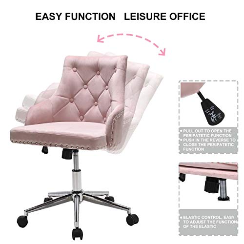 Silla Escritorio Rosa Niña Ergnonmica Terciopelo Silla Oficina sin Brazos Giratoria Altura Ajustable Silla Estudio Silla Ordenador Silla Tocador Maquillaje Silla por Manicura Salón de Belleza