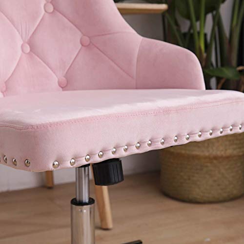 Silla Escritorio Rosa Niña Ergnonmica Terciopelo Silla Oficina sin Brazos Giratoria Altura Ajustable Silla Estudio Silla Ordenador Silla Tocador Maquillaje Silla por Manicura Salón de Belleza