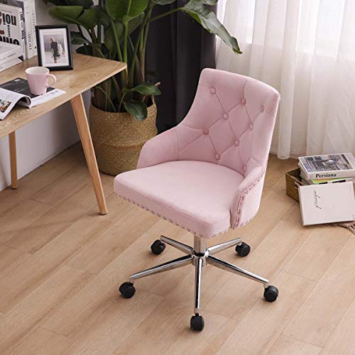 Silla Escritorio Rosa Niña Ergnonmica Terciopelo Silla Oficina sin Brazos Giratoria Altura Ajustable Silla Estudio Silla Ordenador Silla Tocador Maquillaje Silla por Manicura Salón de Belleza