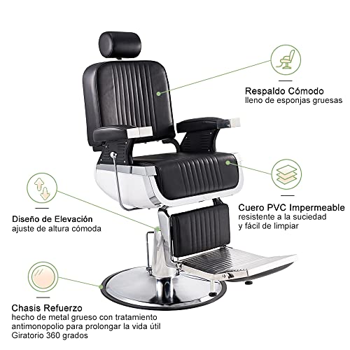 Sillas de barbero,Sillón Peluquería Barbería Hidráulica Giratorio 360 Grados Altura Ajustable Inclinable Negro Sillas para Estudio de de Tatuaje,de Belleza Maquillaje,SPA Masaje Sallón Barberpub