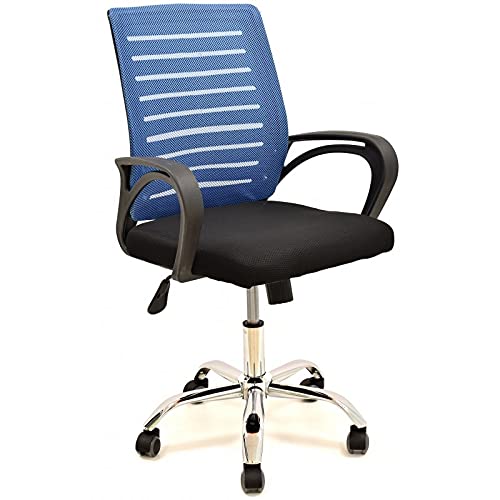 Sillón de Oficina con Brazos Sun Fabricado en Polipropileno Negro, regulación de Altura Mediante pistón de Gas Cromado, basculante, Base metálica con Ruedas (Azul/Azul)