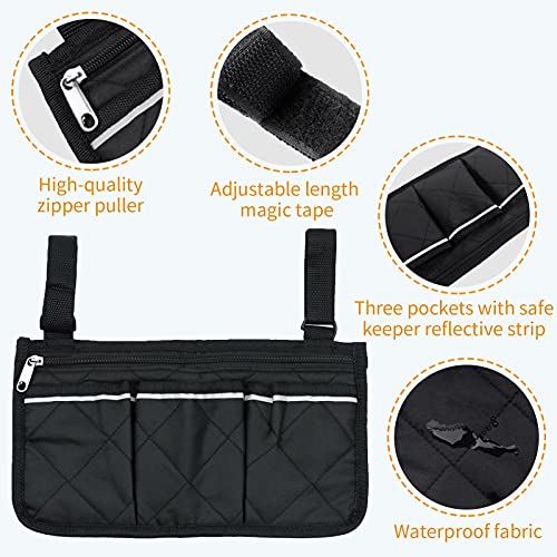 SINBLUE Bolsa para silla de ruedas con reposabrazos negro, bolsa lateral para silla de ruedas eléctrica, bolsa para silla de ruedas Oxford, resistente al agua, pequeña (32,5 x 18 cm)