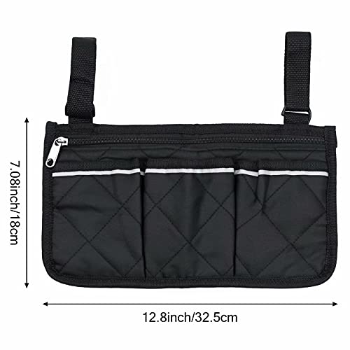 SINBLUE Bolsa para silla de ruedas con reposabrazos negro, bolsa lateral para silla de ruedas eléctrica, bolsa para silla de ruedas Oxford, resistente al agua, pequeña (32,5 x 18 cm)