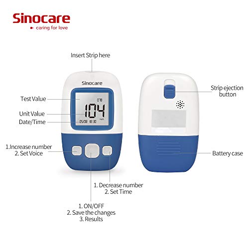 Sinocare Medidor de Glucosa en Sangre, Kit de Prueba de Glucosa en Sangre, 25 x Tiras de Prueba de Glucosa en Sangre y Dispositivo de Punción, Resultado de Prueba Exacto (Safe AQ Angel)