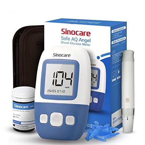 Sinocare Medidor de Glucosa en Sangre, Kit de Prueba de Glucosa en Sangre, 25 x Tiras de Prueba de Glucosa en Sangre y Dispositivo de Punción, Resultado de Prueba Exacto (Safe AQ Angel)