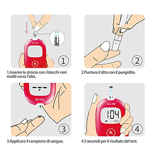 Sinocare Medidor de Glucosa en Sangre, Kit de Prueba de Glucosa en Sangre, 50 x Tiras de Prueba de Glucosa en Sangre y Dispositivo de Punción - mg/dL (Safe AQ Smart)