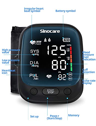 Sinocare Tensiómetro de Brazo Digital, Automática de la Presión Arterial y pulso de Frecuencia Cardíaca Detección, Brazalete Grande de 22-42 cm, 2 Memorias de Usuario (2 * 90)