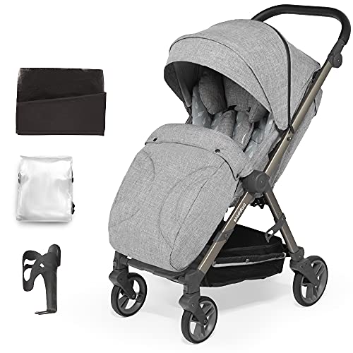 skiddoü silla de paseo ligera Mell ruedas grandes silla de viaje plegable silla infantil ruedas amortiguadoras respaldo ajustable impermeable mosquitera cubierta para la lluvia hasta 22 kg, Gris claro