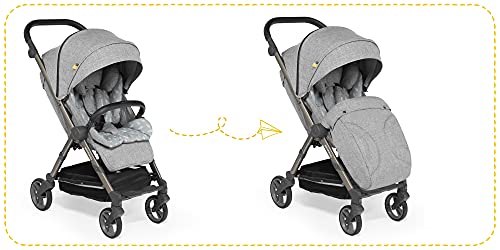 skiddoü silla de paseo ligera Mell ruedas grandes silla de viaje plegable silla infantil ruedas amortiguadoras respaldo ajustable impermeable mosquitera cubierta para la lluvia hasta 22 kg, Gris claro