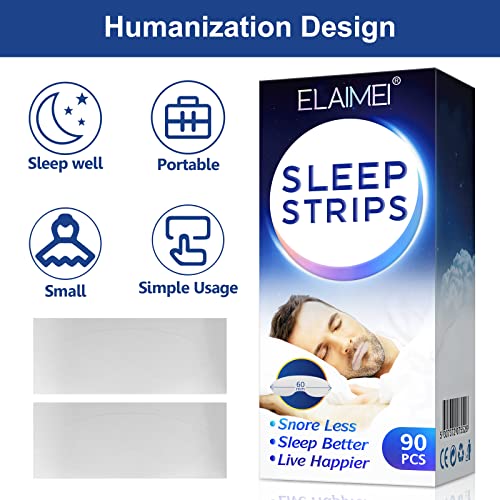 Sleep Strips Mouth Tape, Cintas Anti Ronquidos, Parche Antironquidos, Pegatina Anti-Ronquidos, Promueve la Respiración Nasal, Mejore la Calidad del Sueño - 90 Piezas