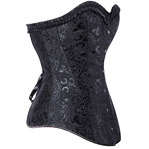 SLIMBELLE Sexy Corsé Mujer Vintage Bustier de Encaje con Cinta Ajustable Huesos de Acero Overbust de Seda + G-String