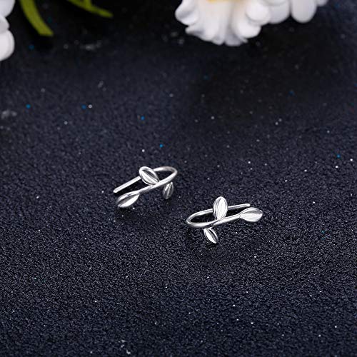 Sllaiss 2 Pares 925 Hoja de Plata Esterlina Ear Cuff para Mujeres Sin Piercing Cartilage Cuff Wrap Pendientes Hipoalergénico