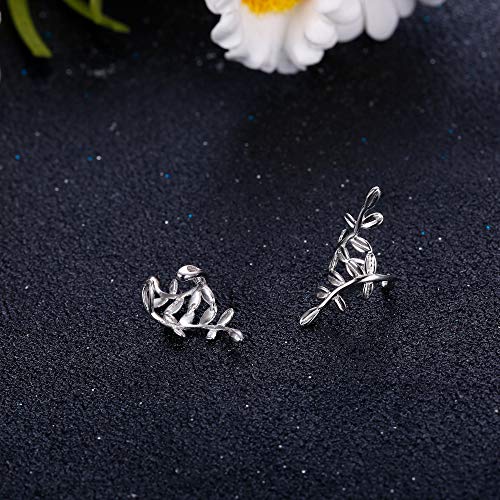 Sllaiss 2 Pares 925 Hoja de Plata Esterlina Ear Cuff para Mujeres Sin Piercing Cartilage Cuff Wrap Pendientes Hipoalergénico