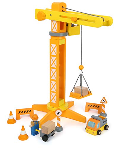 small foot Grúa de construcción con Accesorios de construcción, Juego para niños, de Madera, 100% Certificado FSC®, a Partir de 3 años, Referencia 12007