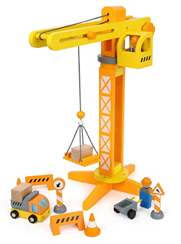 small foot Grúa de construcción con Accesorios de construcción, Juego para niños, de Madera, 100% Certificado FSC®, a Partir de 3 años, Referencia 12007