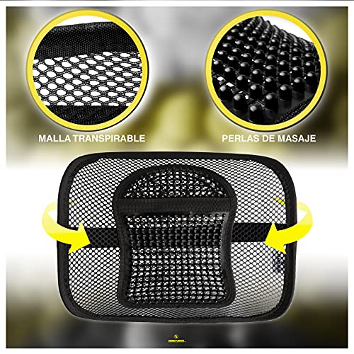 SMAMS Respaldo Lumbar para Silla de Oficina o Coche con Malla Super Tensa y Perlas de Masaje, Corrige la Postura y Alivia el Dolor Lumbar x2