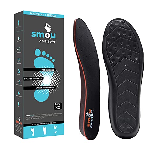 SMOU Comfort Plantillas de gel y memory foam para mujer y hombre - Para zapatos, botas de trabajo o zapatillas deportivas - Gran amortiguación y descanso de la planta y el talón (40-41 EU)