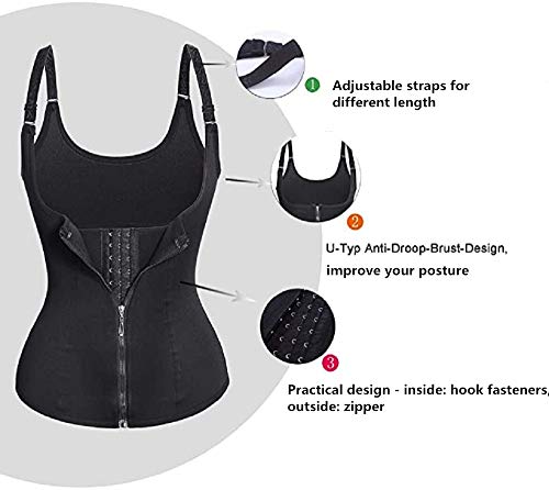 SOFIT Fajas Reductoras Corset Mujer Cincher Bustiers Corsé Adelgazantes Compresion para Entrenamiento Deporte Chaleco de Sudor (L, Negro)