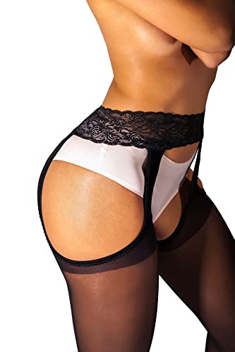 sofsy Medias con suspensión Pantyhose garter y cinturón con medias simuladas 20 Den [Hecha en Italia] Negro Black 4 - Large