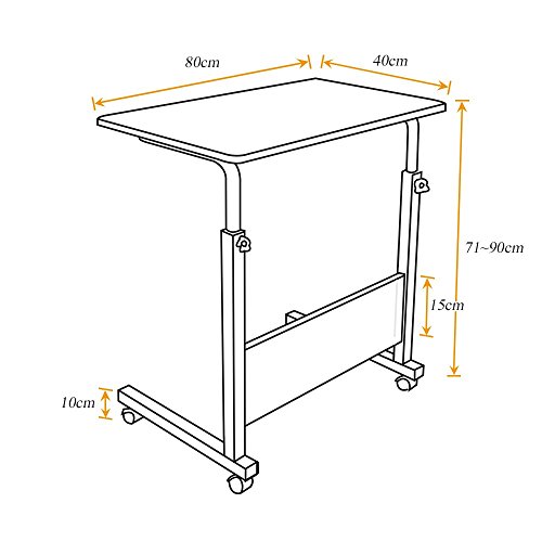 sogesfurniture Mesa de Ordenador Portatil Mesa Auxiliar con Ruedas, 80 x 40cm Mesas de Centro Escritorio Compacta para Cama o Sofá, Altura Ajustable, Roble BHEU-CXYM-05#1-80HW