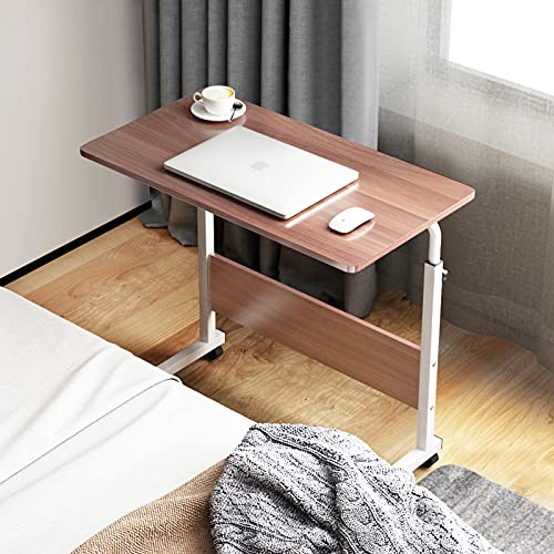 sogesfurniture Mesa de Ordenador Portatil Mesa Auxiliar con Ruedas, 80 x 40cm Mesas de Centro Escritorio Compacta para Cama o Sofá, Altura Ajustable, Roble BHEU-CXYM-05#1-80HW