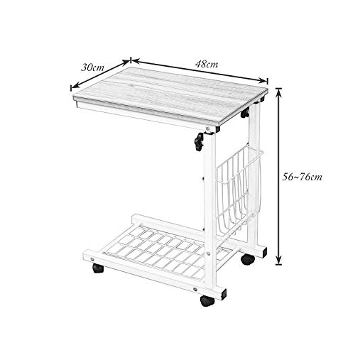 sogesfurniture Mesa de Ordenador Portatil Mesa Auxiliar con Ruedas, Altura Ajustable, Mesas de Centro Escritorio Compacta para Cama o Sofá, 48x30x56-76 cm, Roble BHEU-C6-OK