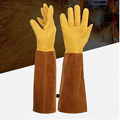 Soldadura Mangas de mano Resistente al calor de cuero con protección a alta temperatura Protección de espina larga Horno de jardinería Guanteletes M 1 par