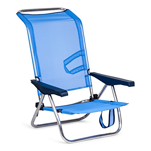 SOLENNY 50001072720095 - Silla de Playa Cama Plegable con 4 Posiciones con Respaldo Alto con Asas de Transporte Aluminio Anti Corrosión y Textilene Rápido Secado Color Azul