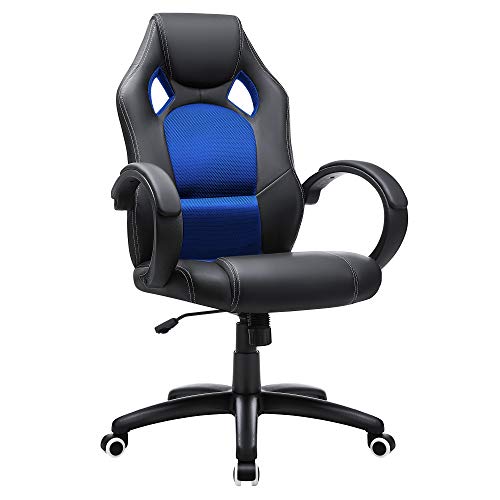 SONGMICS OBG56L Racing - Silla de Escritorio de Oficina Ergonómica Regulable con Ruedas, color Azul