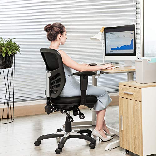 SONGMICS Silla de Oficina ergonómica, Silla de Escritorio, Ajustables Apoyabrazos, Soporte lumbar, Altura del Respaldo Ajustable, Inclinación del respaldo y bloqueo de posición, Negro OBN52BK