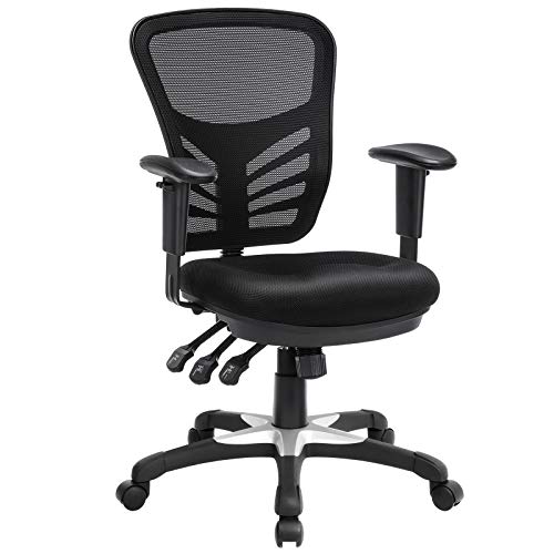 SONGMICS Silla de Oficina ergonómica, Silla de Escritorio, Ajustables Apoyabrazos, Soporte lumbar, Altura del Respaldo Ajustable, Inclinación del respaldo y bloqueo de posición, Negro OBN52BK