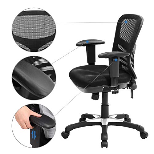 SONGMICS Silla de Oficina ergonómica, Silla de Escritorio, Ajustables Apoyabrazos, Soporte lumbar, Altura del Respaldo Ajustable, Inclinación del respaldo y bloqueo de posición, Negro OBN52BK