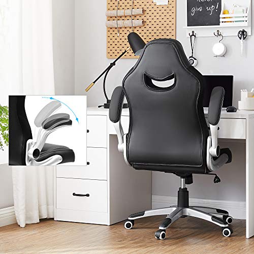 SONGMICS Silla de Oficina giratoria, Silla ergonómica, con apoyabrazos abatibles, Base de Estrella de nylón, Carga máxima de 150 kg, Negro OBG63BK