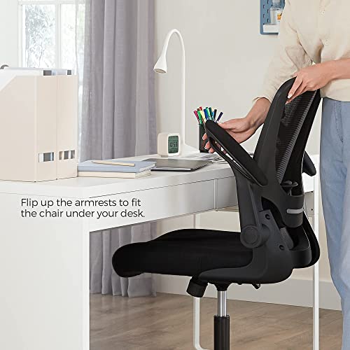 SONGMICS Silla Malla Ergonómica, Silla Oficina con Soporte Lumbar, Silla Giratoria con Apoyabrazos Ajustables, Silla Escritorio Ergonomica para Personas Sedentarias, Silla Estudio, OBN37BK