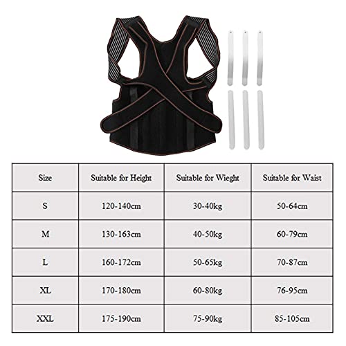 Soporte de espalda Placa de acero Ortesis de espalda Corsé Corrector de postura Cinturón de soporte de hombro lumbar Soporte de corrección de cifosis Niños adultos (Color: Negro, Tamaño: Grande)