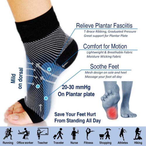 Soporte de tobillo para el flujo de aire, tendinitis de aquiles, transpirable, ayuda con distensiones, esguinces, inestabilidad, debilidad y tobillos artríticos. Par de calcetines, unisex, negro -S/M