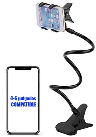 Soporte para teléfono móvil Flexible de Cuello de Cisne. Soporte Universal de Brazo para iPhone Smartphone teléfono móvil con Clip para Mesa (Negro)