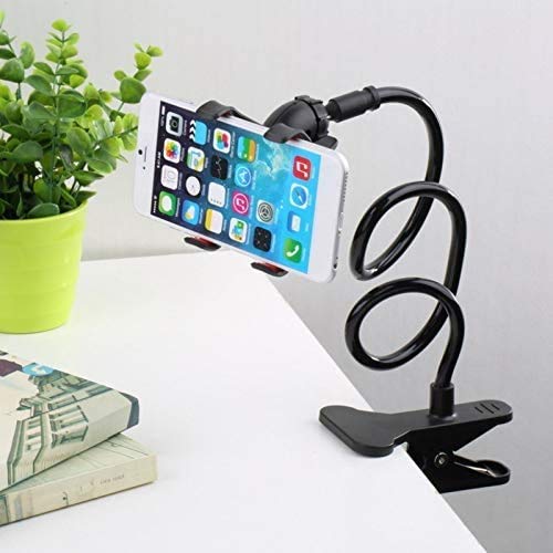 Soporte para teléfono móvil Flexible de Cuello de Cisne. Soporte Universal de Brazo para iPhone Smartphone teléfono móvil con Clip para Mesa (Negro)