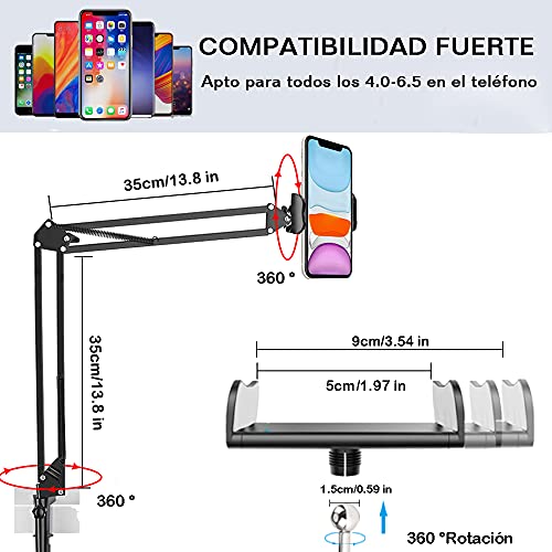 Soporte para teléfono móvil, Rotación 360 Teléfono Móvil Soporte ,Universal Soporte de Video Brazo articulado para iPhone 12 , 11 Pro XS MAX XR X 8 7 6 Plus, Samsung S10 S9 S8, Huawei ,Xiaomi