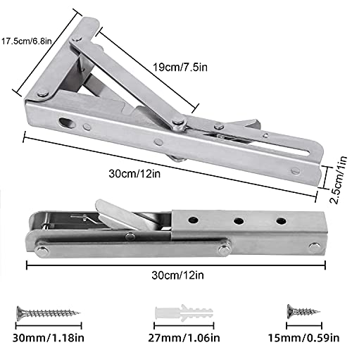 Soporte plegable 300 mm, soporte plegable de acero inoxidable, soporte de estante pesado, soporte de estante de pared plegable, soporte plegable, peso máximo de carga: 60 kg